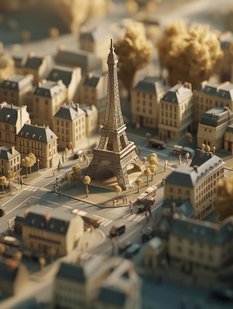 Foto torre eiffel a parigi modello in miniatura della città ia generativa