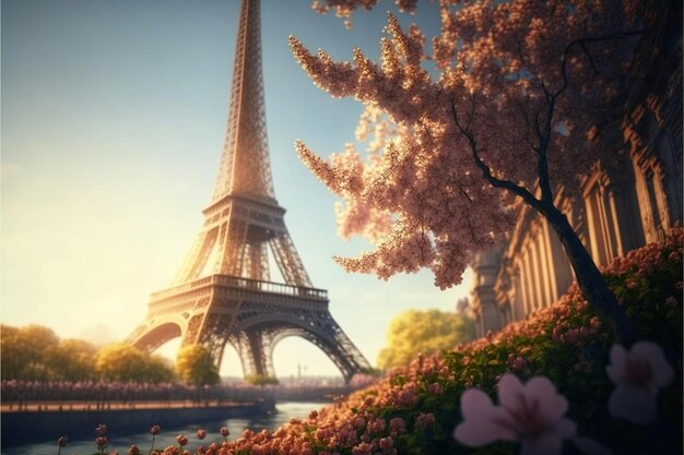 Foto la torre eiffel in primavera