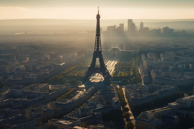 Photo eiffel tower at sunset abstract cinematic image soft focus