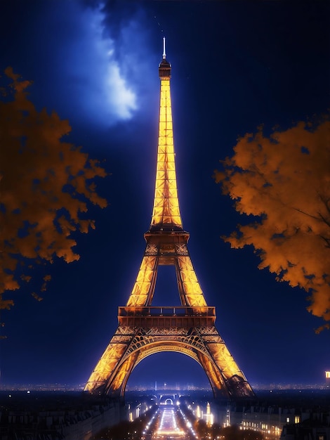 Photo a eiffel tower symbol sunset view from paris france generated by ai