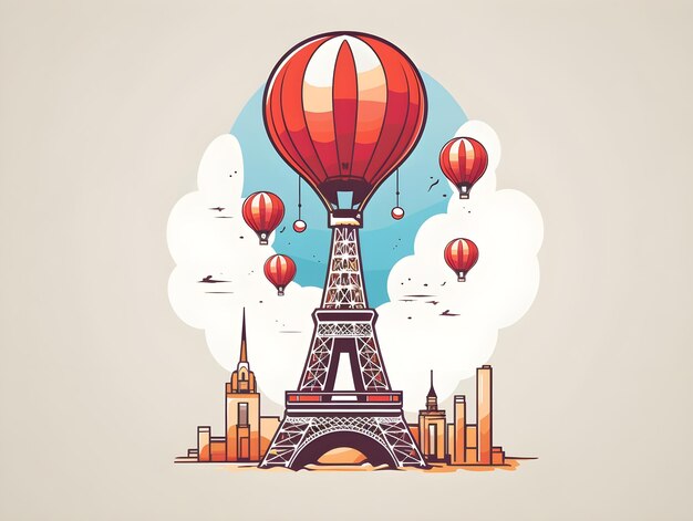 Eiffel Tower transformed into a hot air balloon tshirt design