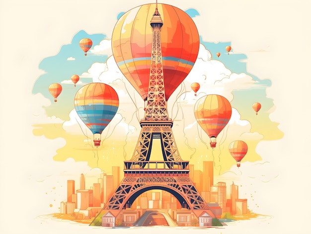 Eiffel Tower transformed into a hot air balloon tshirt design