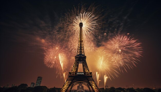 Eiffel tower with fireworks in the background