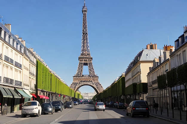 Eiffeltoren gezien vanaf de straat in Parijs Frankrijk Geplaveide bestrating