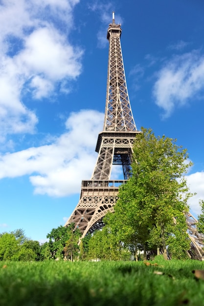 Eiffeltoren - uitzicht vanaf de Champs de Mars.Parijs, Frankrijk