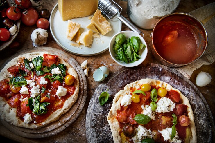 Foto eigengemaakt het receptidee van de pizzavoedselfotografie
