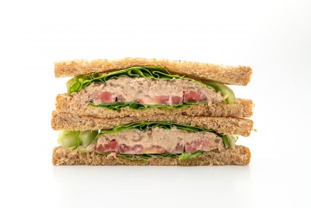 Eigengemaakt Tuna Sandwich op witte achtergrond