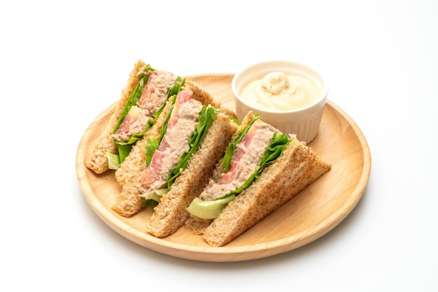 Eigengemaakt Tuna Sandwich op witte achtergrond