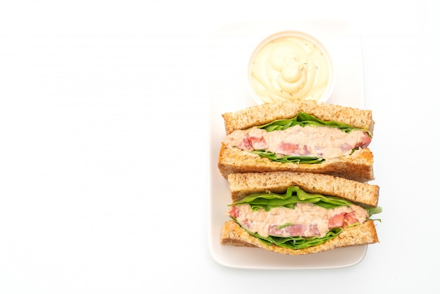Eigengemaakt Tuna Sandwich op witte achtergrond