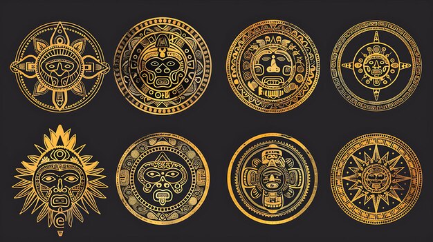 Photo eight aztecinspired designs with intricate details and gold accents