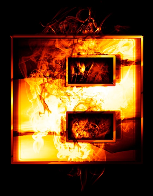 eight, illustration of  number with chrome effects and red fire on black background