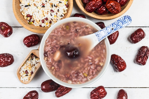 Eight Treasure Congee on traditional chinese festive porridge, 