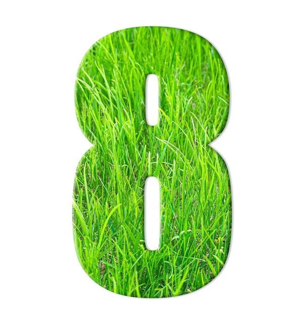 Eight with the texture of green juicy grass isolated on a white background