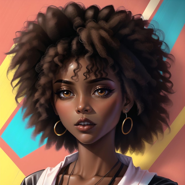 eighties style illustration of a black woman with afro hair