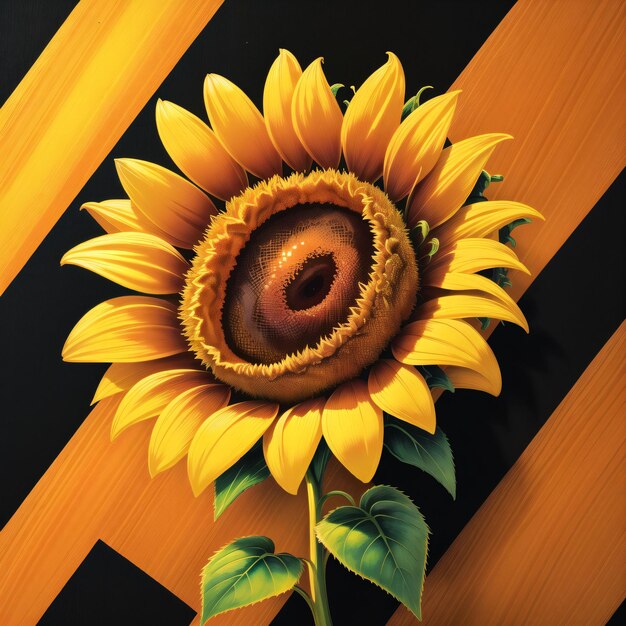 eighties style illustration of a sunflower