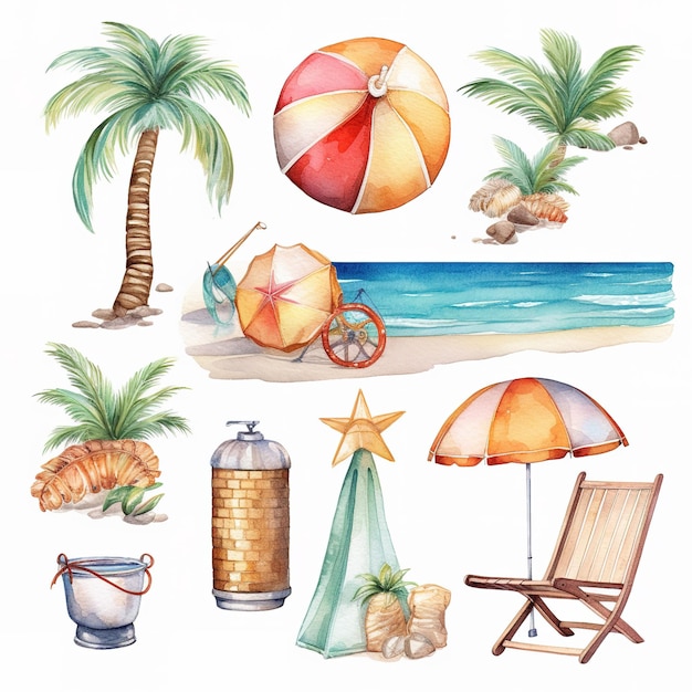 Foto eiland geschilderde illustraties clip art set