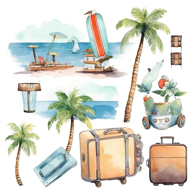 Foto eiland geschilderde illustraties clip art set