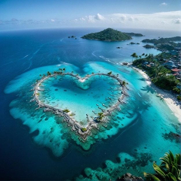 Foto eiland in de oceaan met hart