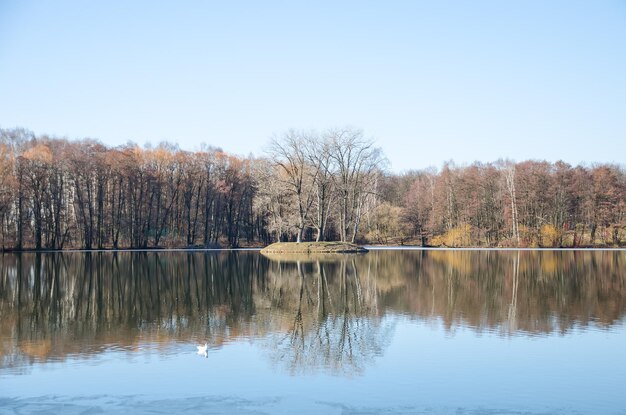 Eiland op de lenterivier Svisloch in Minsk, Wit-Rusland