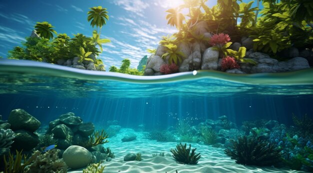 Foto eilandscène onderwater met tropisch rif tropisch onderwater