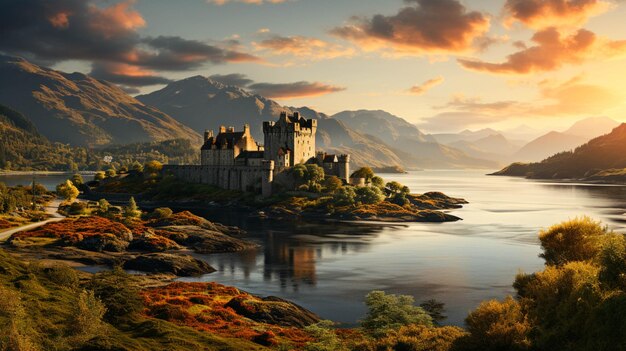 Photo eilean donan castle at sunset moment