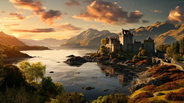 Photo eilean donan castle at sunset moment