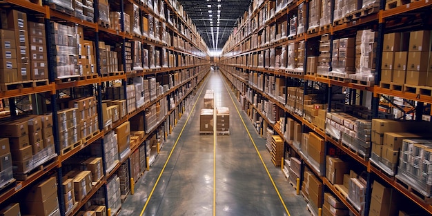 Eindeloze rijen in een groot industrieel pakhuis