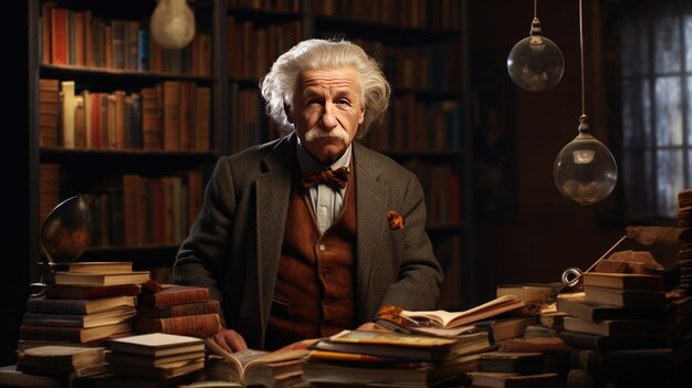 Einstein spends time in his library