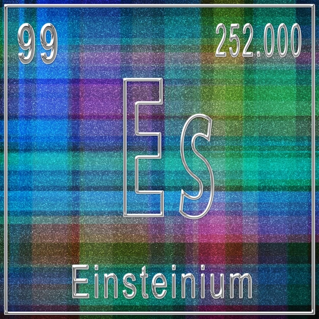 Einsteinium scheikundig element, teken met atoomnummer en atoomgewicht, periodiek systeemelement