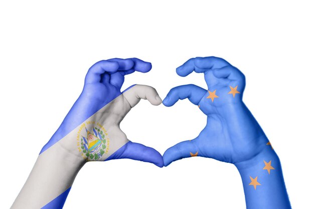 El Salvador European Union Heart Hand gesture making heart Clipping Path