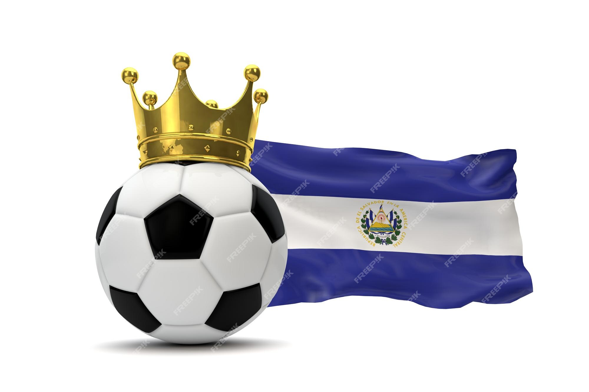 Premium Photo | El salvador flag and soccer ball with gold crown 3d  rendering