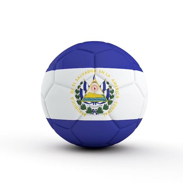 El Salvador flag soccer football against a plain white background 3D Rendering