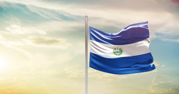 El salvador flag waving in the sky