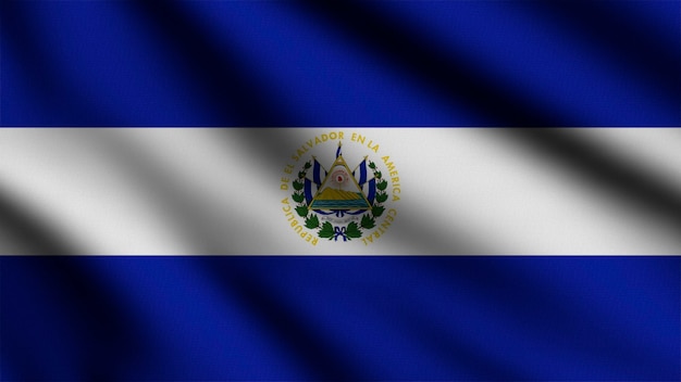 El Salvador flag waving in the wind with 3d style background