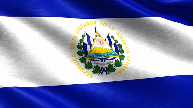 Photo el salvador flag, with waving fabric texture