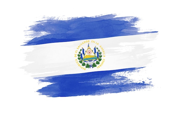 El Salvador vlag penseelstreek, nationale vlag op witte achtergrond