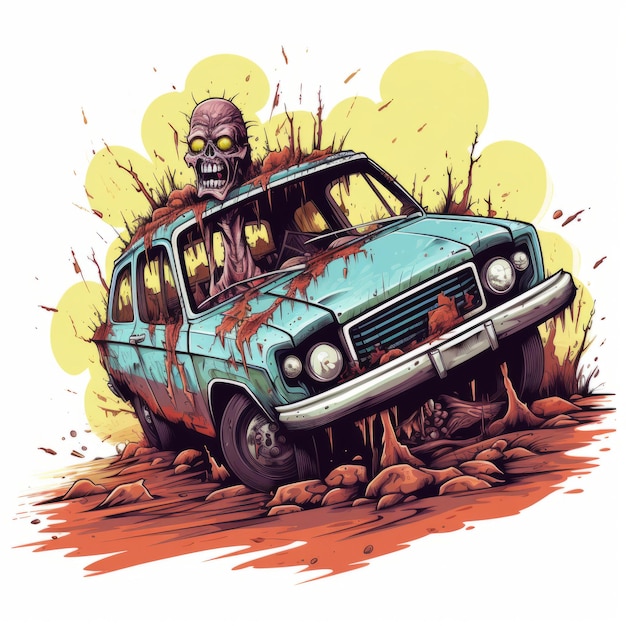 El Tiburon Car Zombie Art Illustratie door Henri Ramos