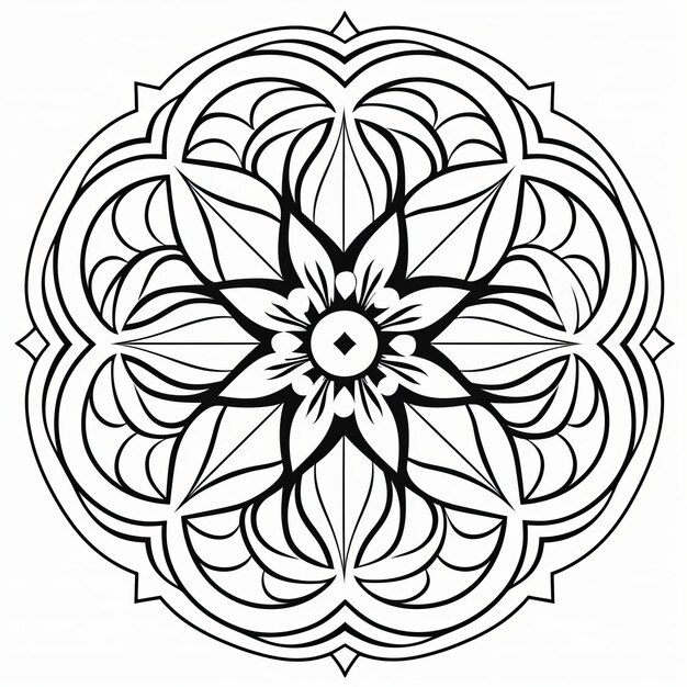 Photo elaborate circular mandala coloring page with intricate inlay design