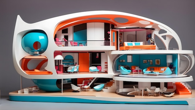 Создан сложный футуристический современный дизайн кукольного домика.