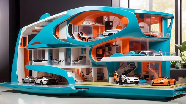 An elaborate futuristic modern dollhouse design ai generated