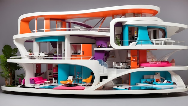 An elaborate futuristic modern dollhouse design ai generated