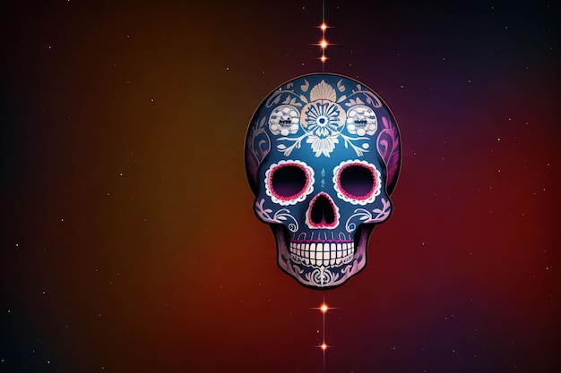 An elaborate sugar skull pattern abstract background for dia de los muertos with cosmic colors dia de los muertos day of the dead with candles and flowers celebration illustration generative ai