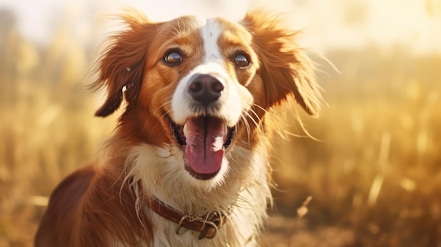 犬 の 表情 は 抑え られ ない 喜び を 表わし て い ます