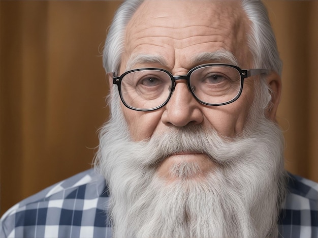 A elder man with a beard and glasses looks at the camera by Generative AI