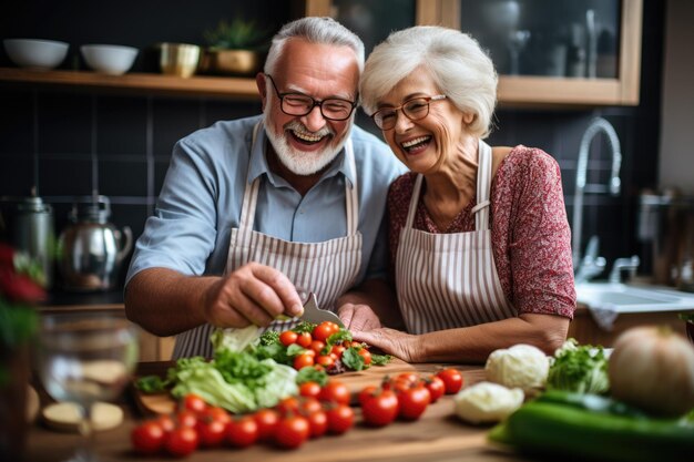 elder people making healthy food