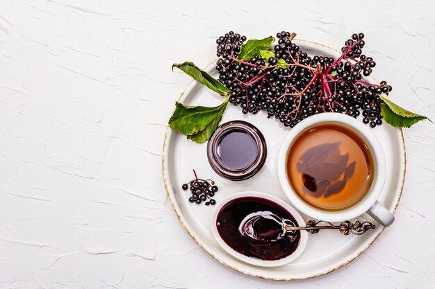 Elderberry jam and ripe fresh berries