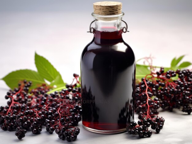 Elderberry syrup in a bottle