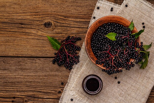 Elderberry syrup and ripe fresh berries