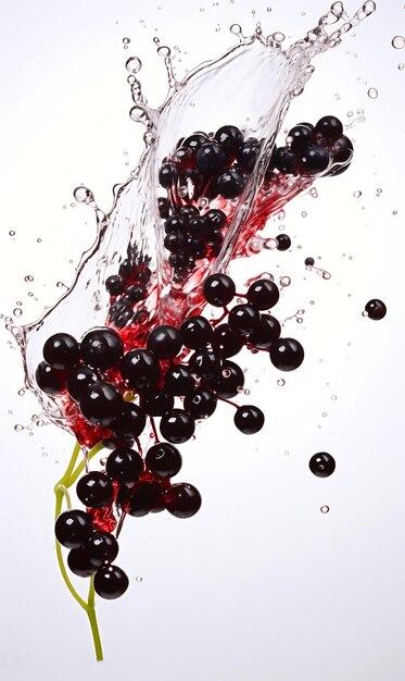 Foto elderberry con spruzzi d'acqua su sfondo bianco