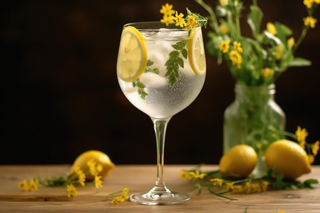 Elderflower Spritz cocktail drink with lemon slices